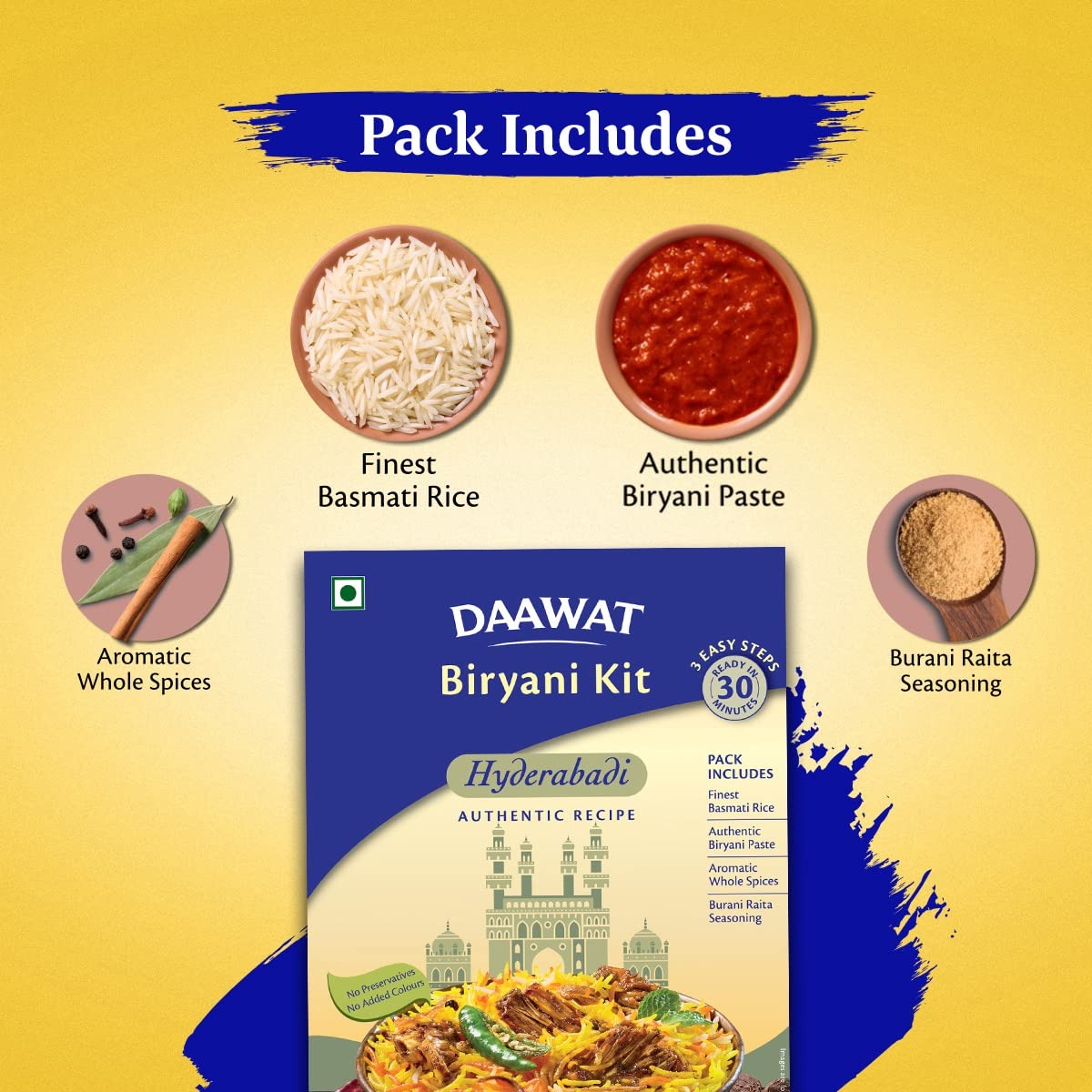 Daawat Biryani Kit Hyderabadi | Authentic Recipe | Ready in 30 min | Ready to Cook 334 gm