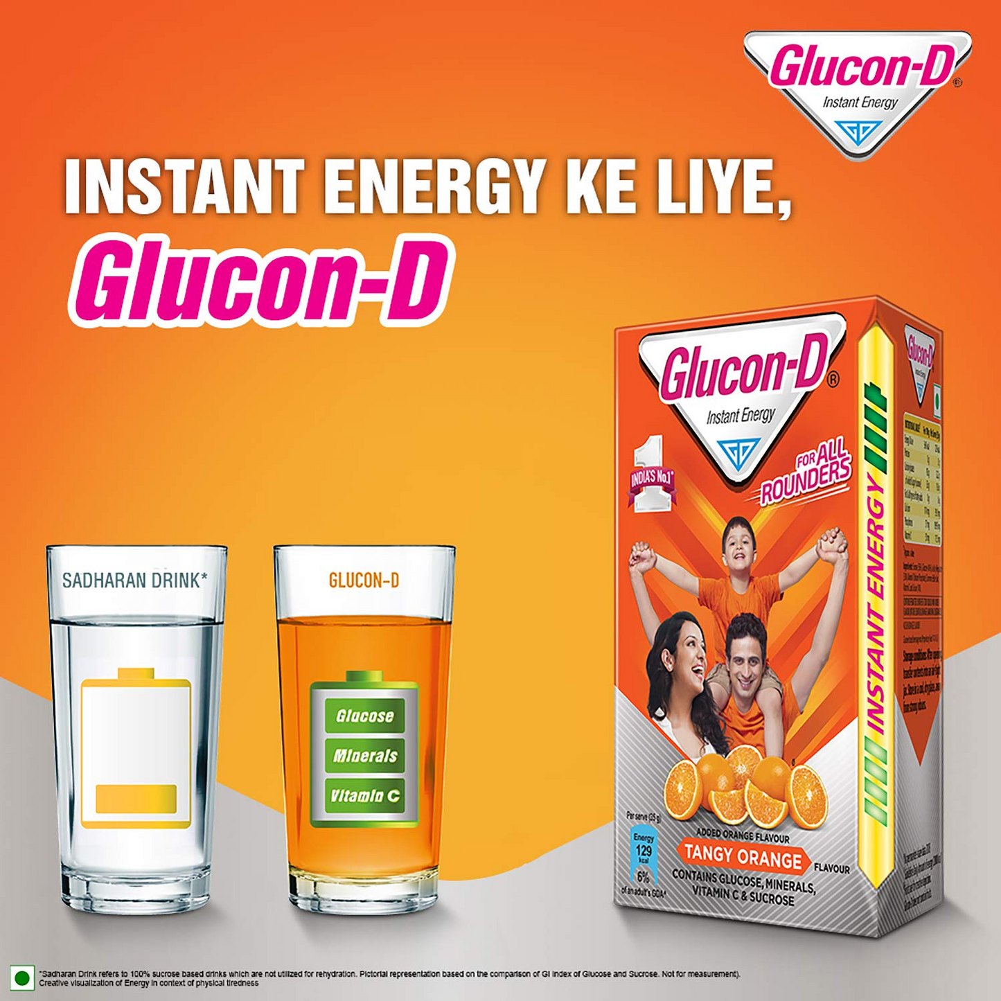 Glucon-D Tangy Orange Glucose Powder(450g, Refill)| For Tasty & Healthy Orange Flavoured Glucose Drink