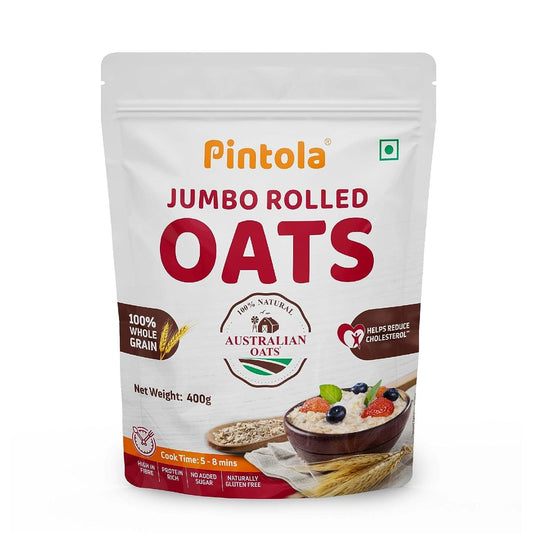 Pintola Oats 400g, 100% JUMBO Rolled Oats, Wholegrain, Gluten Free, High Fibre & Protein|Healthy Breakfast Oatmeal, Cereals