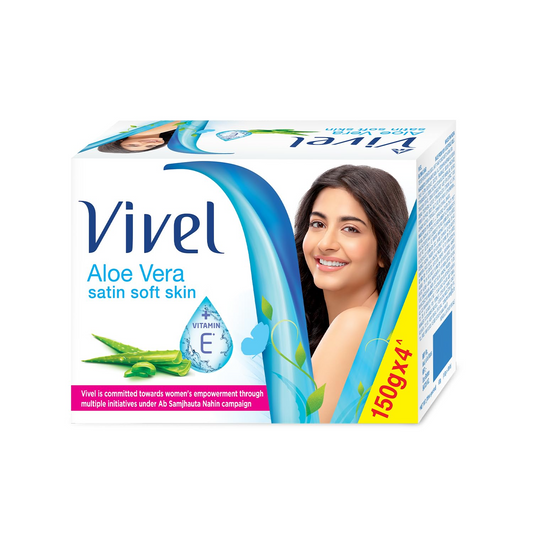 Vivel Aloe Vera Bathing Soap with Vitamin E for Soft Glowing skin, 600g (150g - Pack of 4), Soap for Women & Men, For All Skin Types