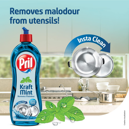 Pril Kraft Mint - Malodour removal specialist 750ml| Suitable for cleaning non-veg cooked utensils or strong smelling food was served|