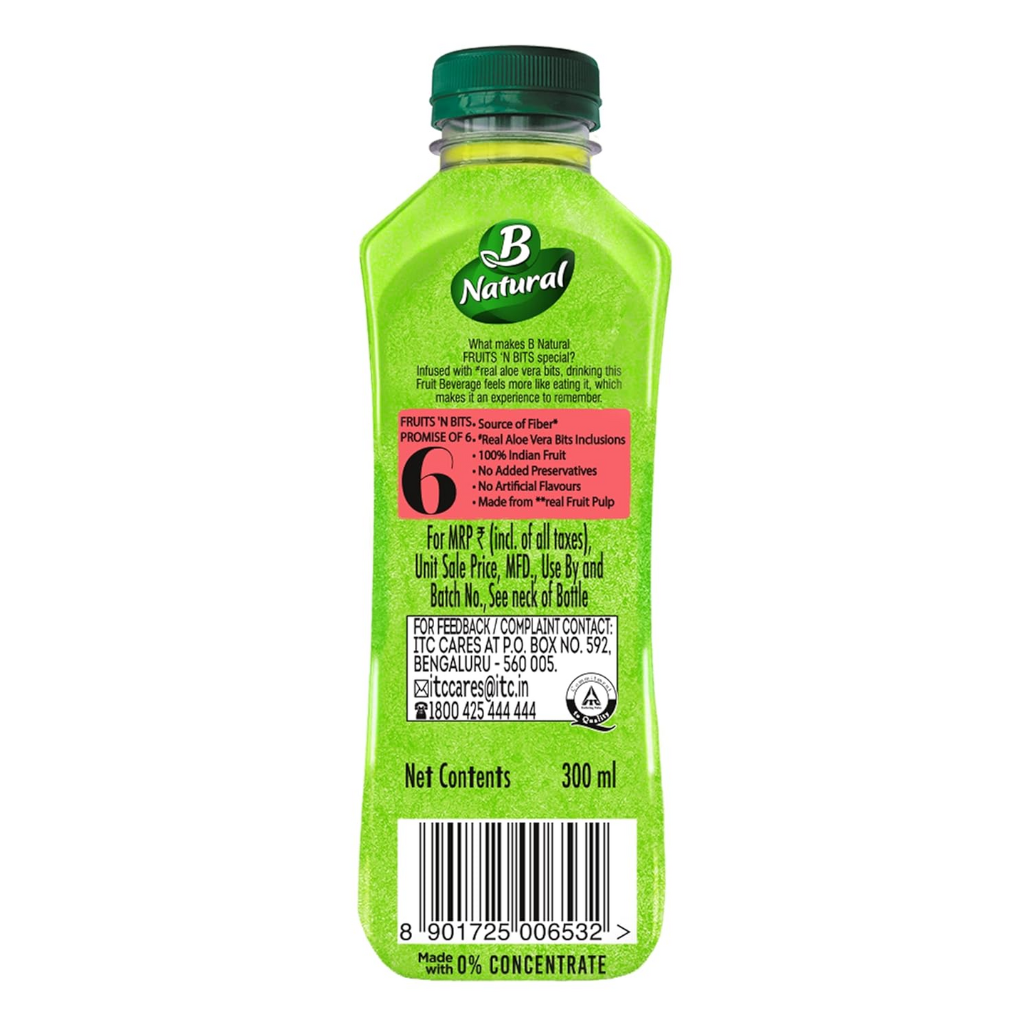 B Natural Fruits N Bits Litchi, Infused with Real Fruit Bits, 300ml, 100% Indian Fruit, 0% Concentrate, Goodness of Fiber, No Added Preservatives