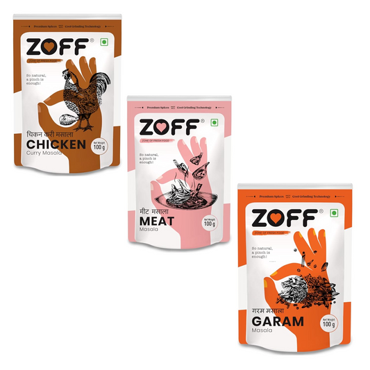 Zoff Masala Trio: Chicken, Meat and Garam Masala Powder | Pack of 3* Each 100g | Premium Zip Lock Pouch | Net weight - 300g