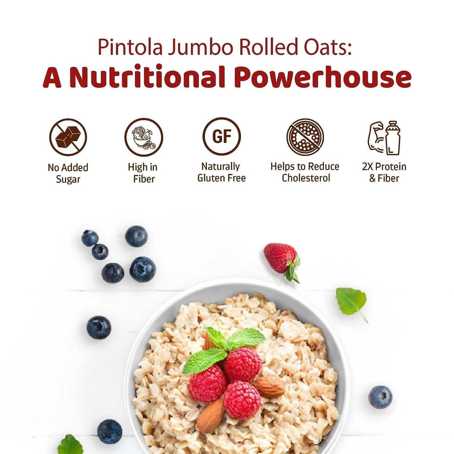 Pintola Oats 400g, 100% JUMBO Rolled Oats, Wholegrain, Gluten Free, High Fibre & Protein|Healthy Breakfast Oatmeal, Cereals
