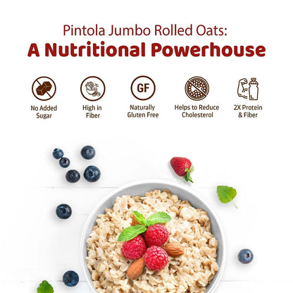 Pintola Oats 400g, 100% JUMBO Rolled Oats, Wholegrain, Gluten Free, High Fibre & Protein|Healthy Breakfast Oatmeal, Cereals