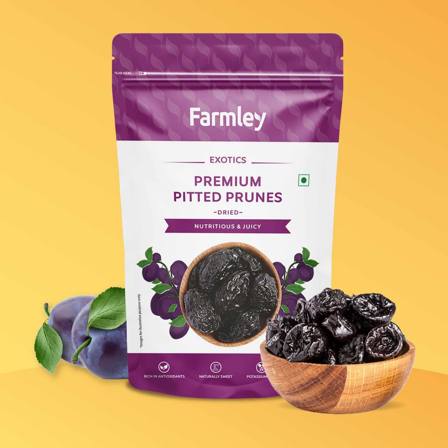 Farmley Premium California Pitted Dried Prunes 200 grams High in Vitamins and Fiber