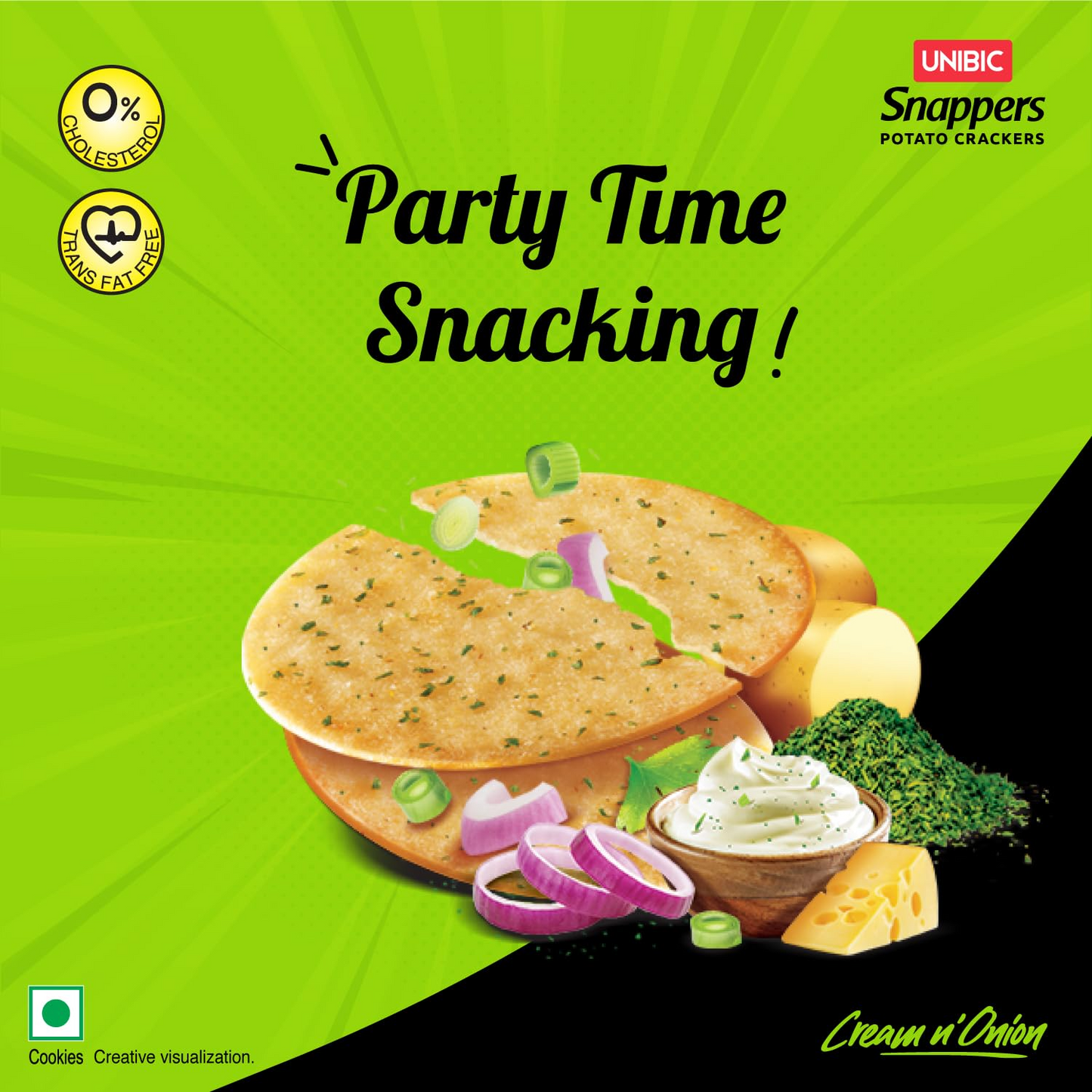 UNIBIC FOODS Snappers Potato Crackers - Cream & Onion - 300 gms