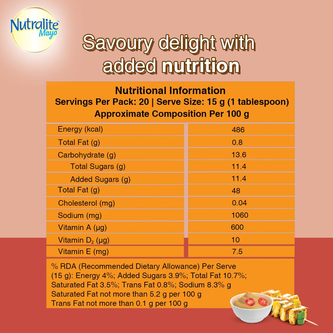 Nutralite Tandoori Mayo 300g (275g with 25g Extra)|Eggless Mayonnaise | Creamy & Cheesy Veg Mayonnaise|