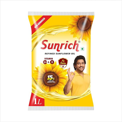 Sunrich Sunflower Oil 1 L Pouch, Edible Oil for Cooking & Frying, Everyday Kitchen Use, Vegetable Oil