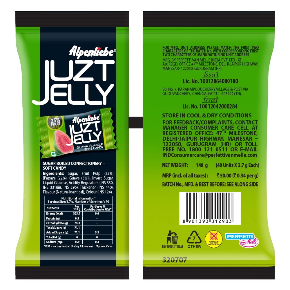 Alpenliebe Juzt Jelly, Guava Flavour, 148 G (40 Units * 3.7 G Each )