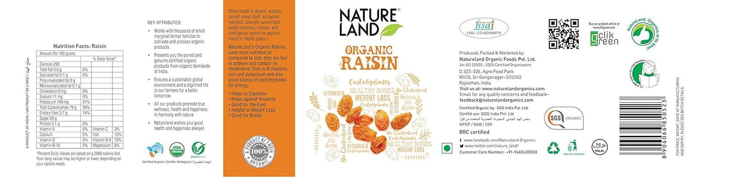 Natureland Organics Almond 250gm, Raisins 250gm - Organic Dry Fruits Combo