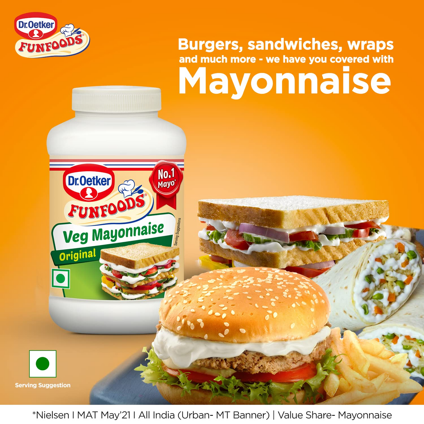 Dr. Oetker FunFoods Veg Mayonnaise, 500 grams, 100% Veg, Trans Fat Free