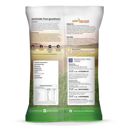 Safe Harvest Pesticide-Free Goodness Mung Green Whole Dal | Vegan | Gluten Free - 1kg