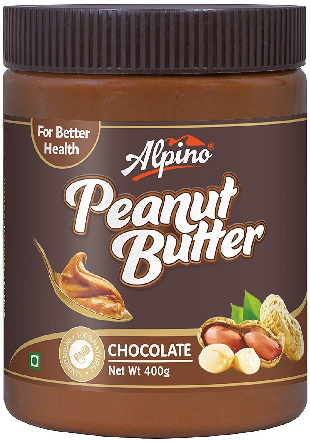 ALPINO Chocolate Peanut Butter Smooth 400g - Roasted Peanuts, Chocolate Paste, Brown Sugar & Sea Salt - 24g Protein, non-GMO,& Gluten Free