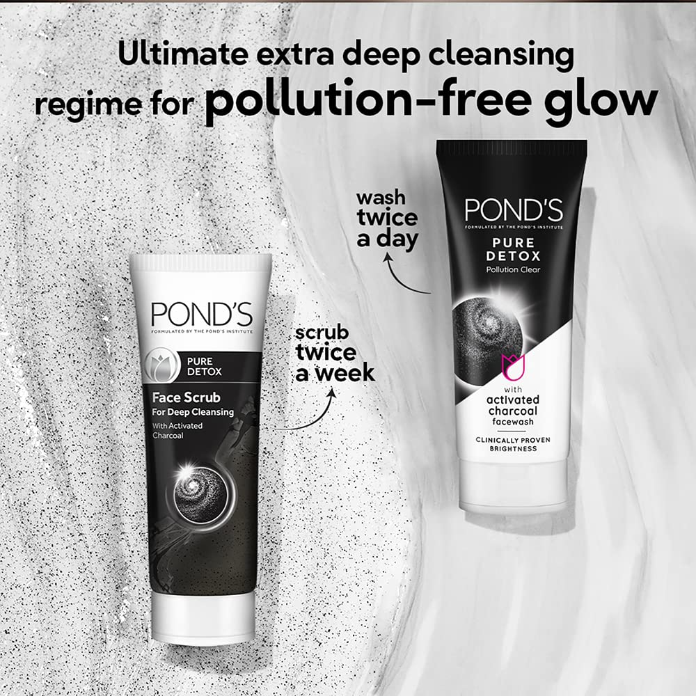 POND'S Pure Detox, Facewash, 100G, For Fresh, Glowing Skin, With Activated Charcoal,Pollution Clear Face Wash