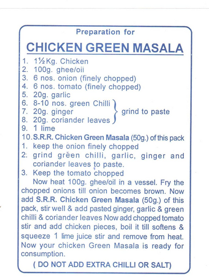 SRR MASALA Chicken Green Masala (Pack of 10) 25 g Each