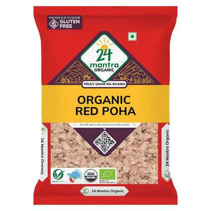 24 Mantra Organic Red Poha/Flattened Red Rice/Erra Atukula - 500gms | Organic | Chemical Free & | Pesticides Free | Easily Digestible