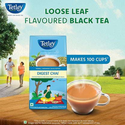 Tetley Black Tea | Digest Chai | Loose Leaf Black Tea |Black Tea With Natural Flavours of Fennel, Cardamom & Black Pepper | 200g