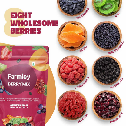 Farmley Berries Mixes I 200 gram I 8-In-1 Healthly Snacks Contains Cranberry,Black Raisins,Strawberry,Black Currant & More