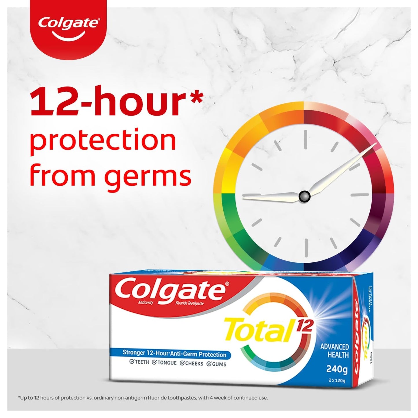 Colgate Total 120 gm + 120 gm (240 gm) Advanced Health Antibacterial Toothpaste, Saver Pack, Whole Mouth Health, Stronger 12-Hour Anti-Germ Protection