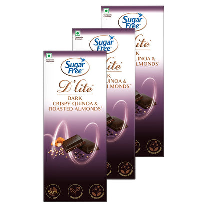 Sugar Free D'lite Quinoa & Almonds Dark Chocolate Bar, 80 Grams (Pack of 3)