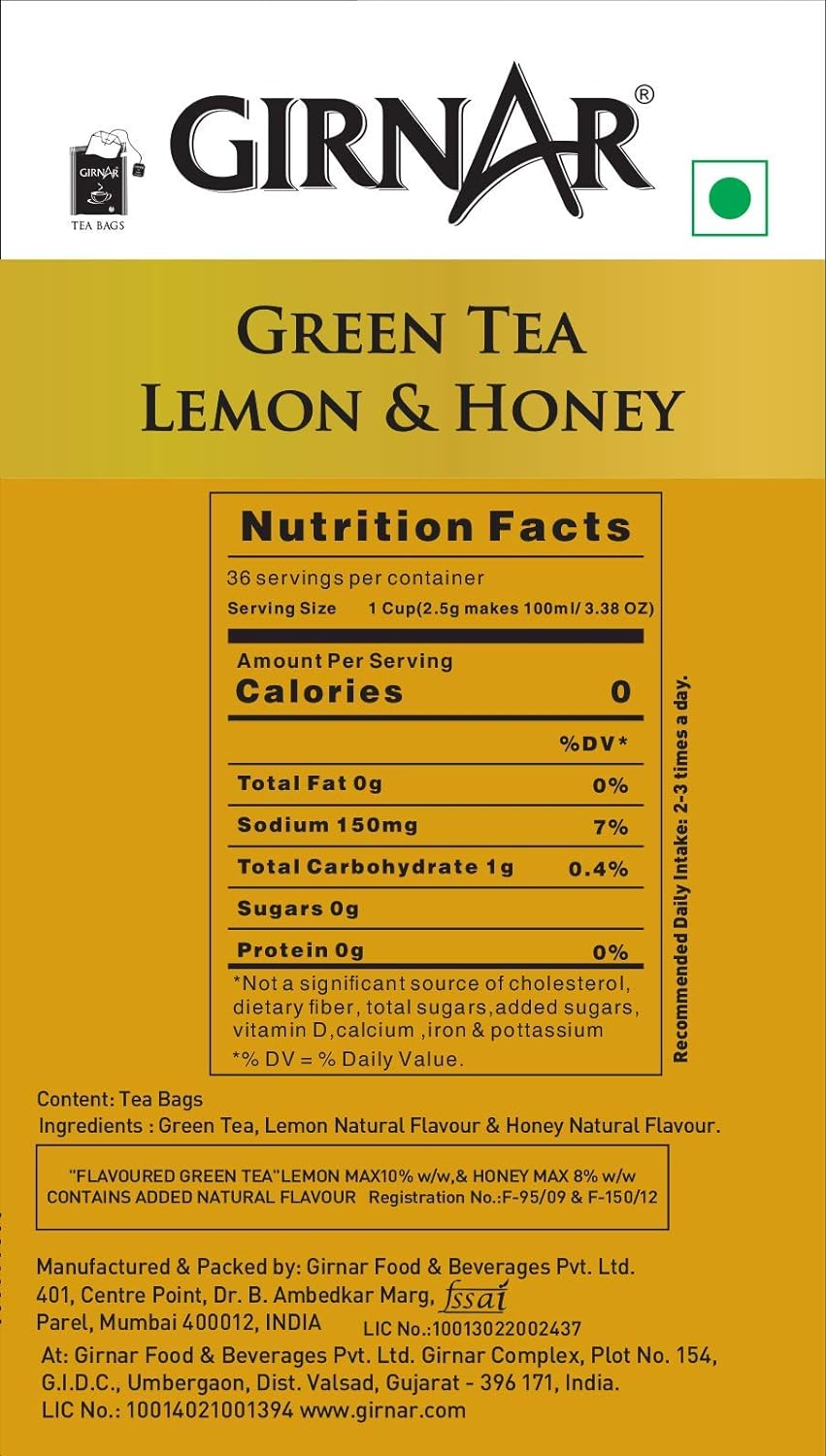 Girnar Green Tea Lemon & Honey (36 Tea Bags)