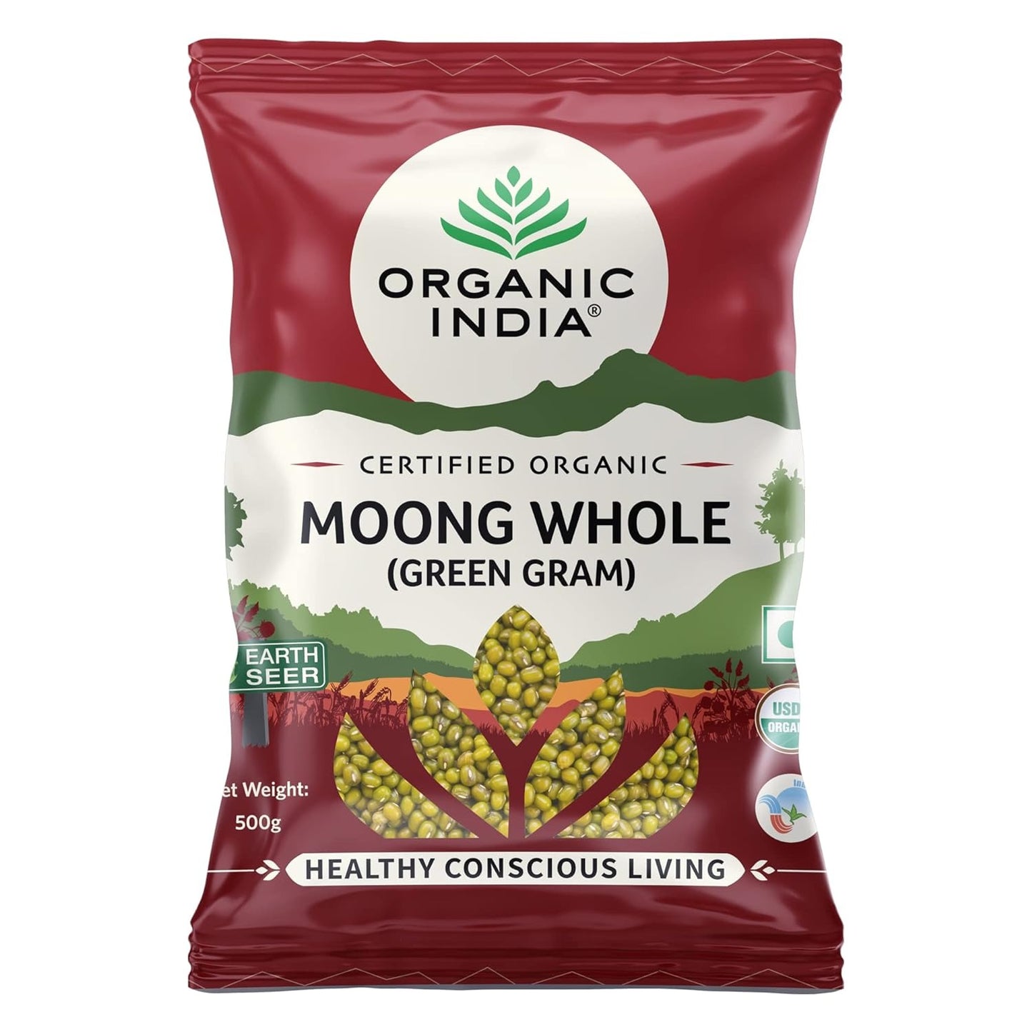 ORGANIC INDIA Rich in Proteins & Dietary Fiber, Delicious in Taste Moong Whole (Green Gram) 500gm