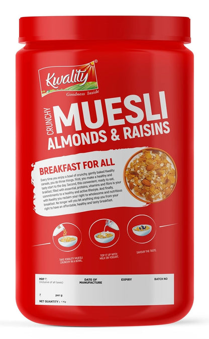 Kwality Muesli Almond, Raisins & Honey 1Kg Jar