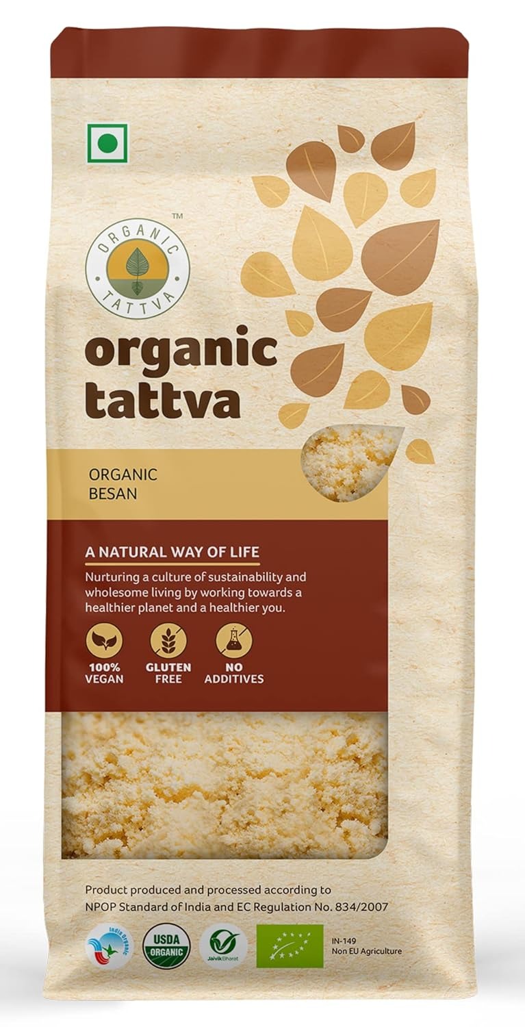 Organic Tattva, Organic Besan 500g Bengal gram Flour | 100% Chana Dal | Fine Besan | Rich in Protein | Pack of 2