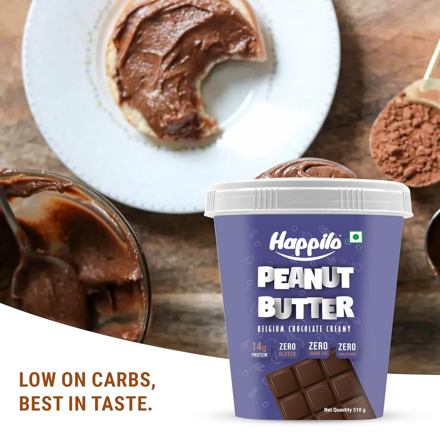 Happilo Belgium Chocolate Peanut Butter Creamy 500g, Protein Rich, Roasted Peanuts, No Added Sugar