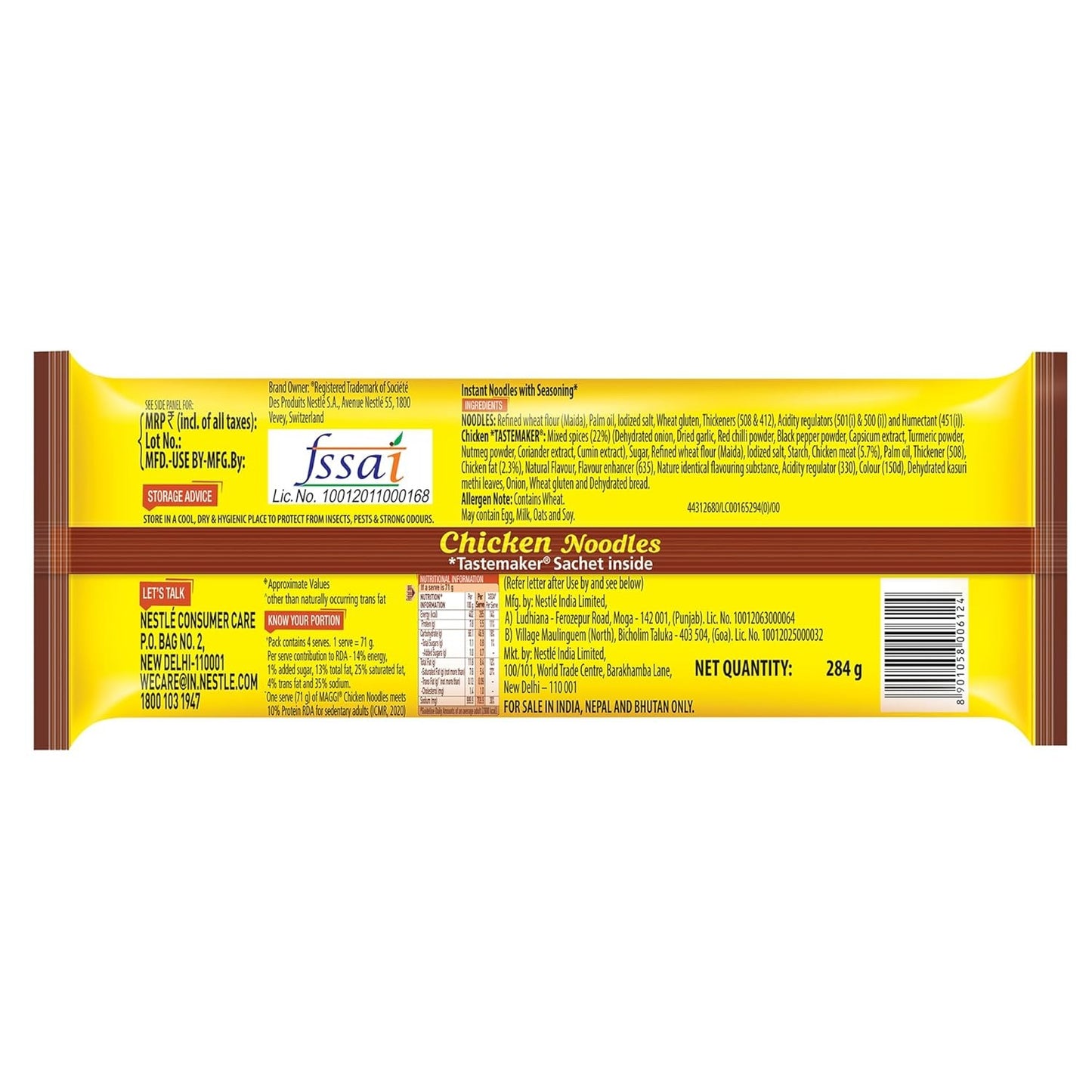 MAGGI 2-Minute Chicken Noodles, Instant Noodles with Great Taste & Aroma, Protein in Every Serve, Ready to Cook Noodles Pack, 284g