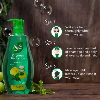 Nyle Naturals Dryness Hydration Shampoo| For Dry & Frizz Free Hair | With Tulsi, Amla and Aloe Vera|Gentle & Soft Shampoo | For Men & Women | 800ml