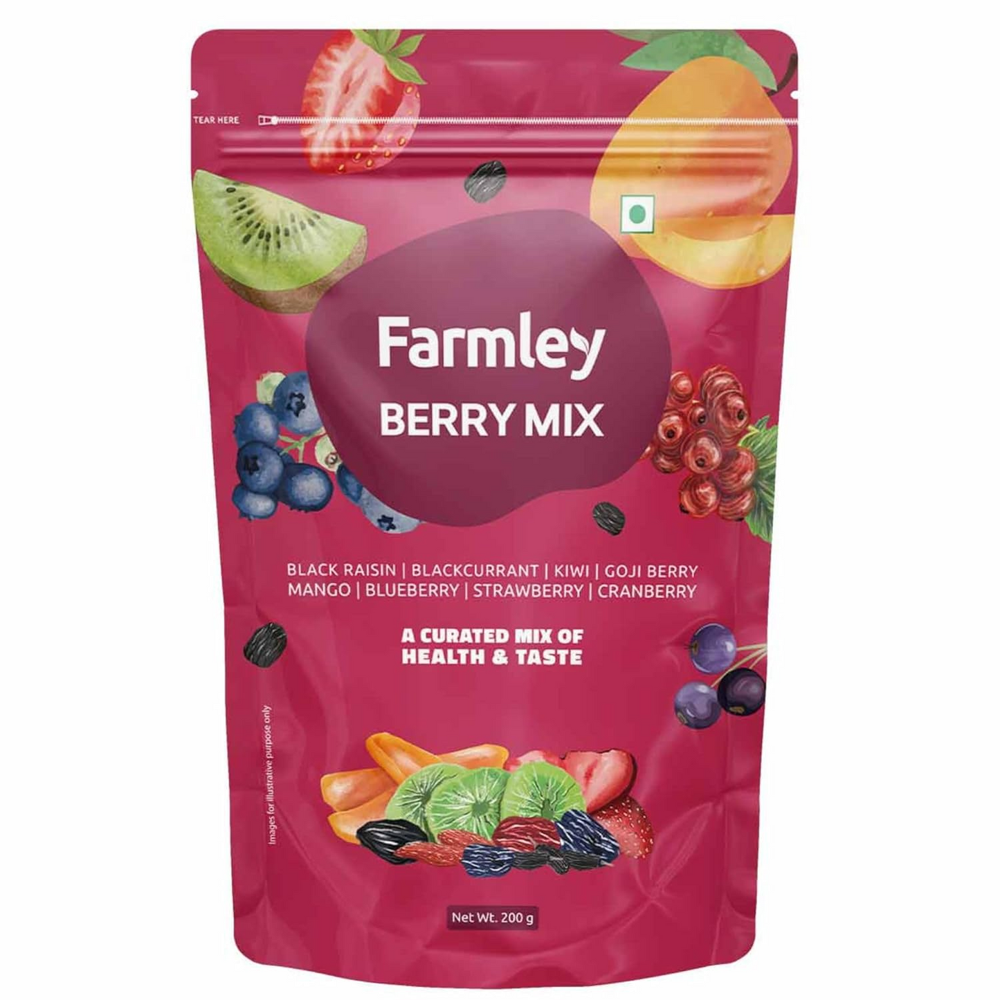 Farmley Berries Mixes I 200 gram I 8-In-1 Healthly Snacks Contains Cranberry,Black Raisins,Strawberry,Black Currant & More