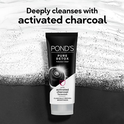 POND'S Pure Detox, Facewash, 100G, For Fresh, Glowing Skin, With Activated Charcoal,Pollution Clear Face Wash