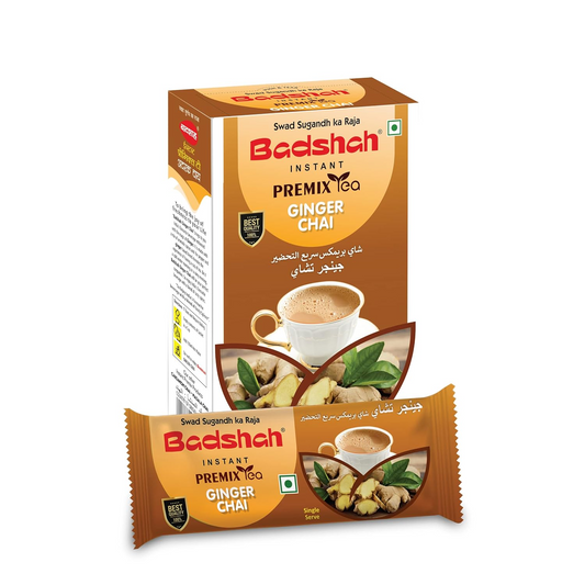 Badshah Instant Premix Ginger/Adrak Flavoured Tea Masala Powder, 140g (14g x 10 Sachets) / 100% Natural/Chai Masala