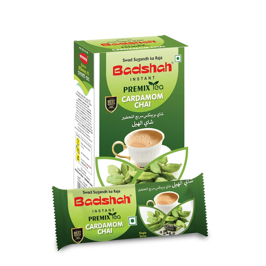 Badshah Instant Premix Cardamom/Elaichi Flavoured Tea Masala Powder - 140g (14g x 10 Sachets) / 100% Natural / Chai Masala