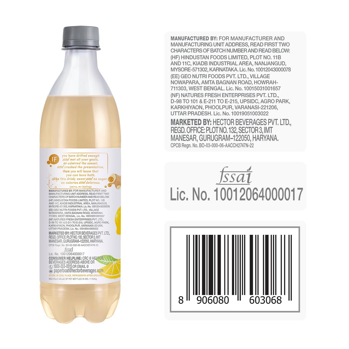 Paper Boat Ginger Lemon Sparkling Water, 600ml | Carbonated Water | Zero Sugar, Zero Calories I Sugar Free