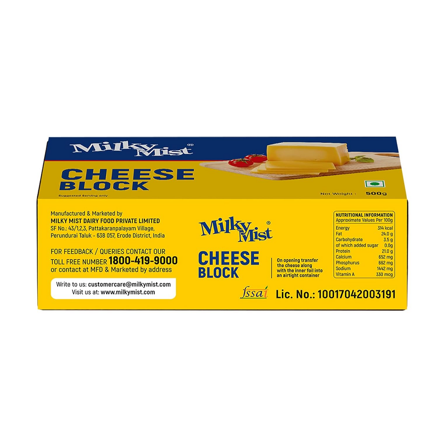 Milky Mist Processed Cheese Block, 500 g