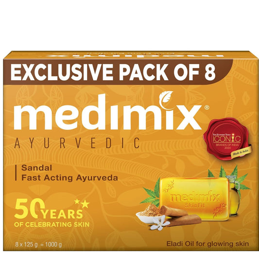 Medimix Ayurvedic Sandal Bathing Soap 125gm (Combo Pack of 8) | With Eladi Oil For Naturally Glowing Skin | Shop Herbal