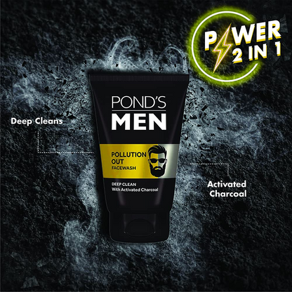 Pond's Men Pollution Out Activated Charcoal Deep Clean Facewash, 50 g