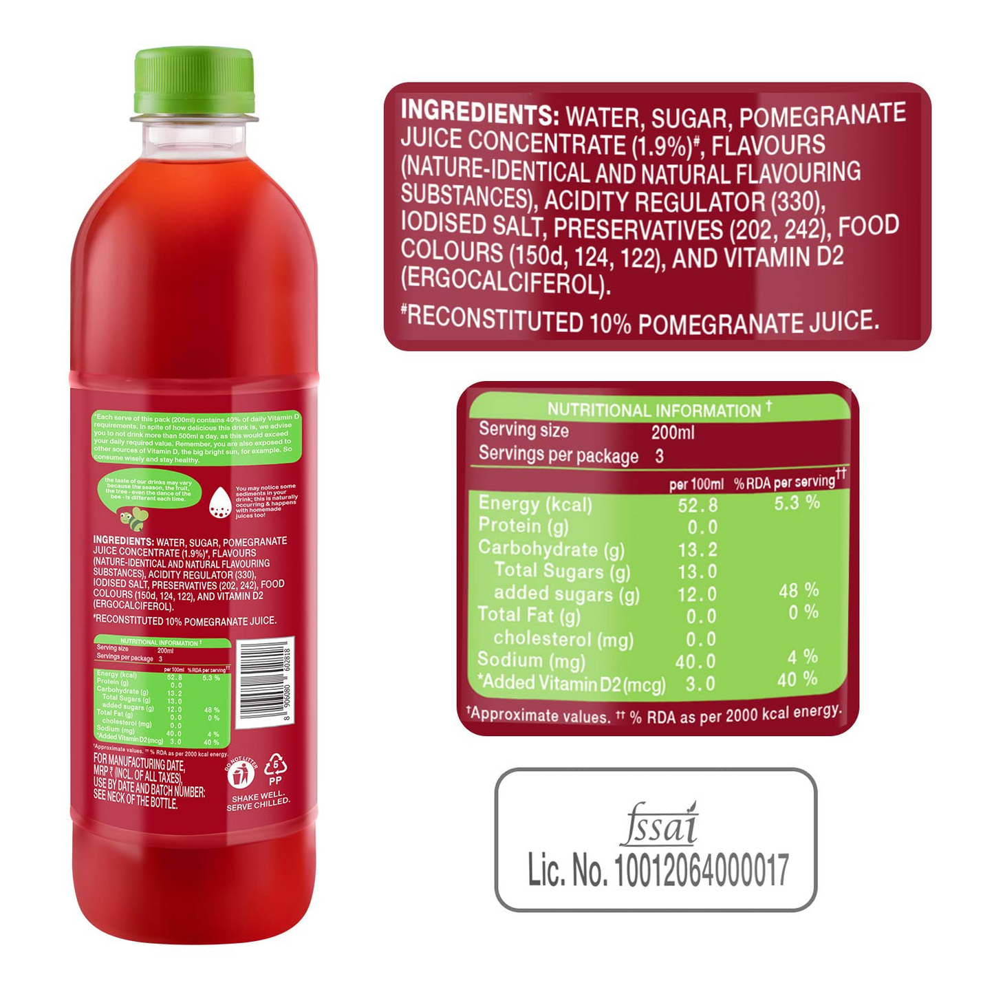 Paperboat Swing Zesty Pomegranate Juice with Vitamin D, 600 ml Each - Pack of 6