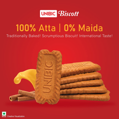 Unibic Biscott in Caramel and Cinnamon Flavour 250g, Traditionally Baked Atta Biscuit, No Maida, Crunchy and Healthy