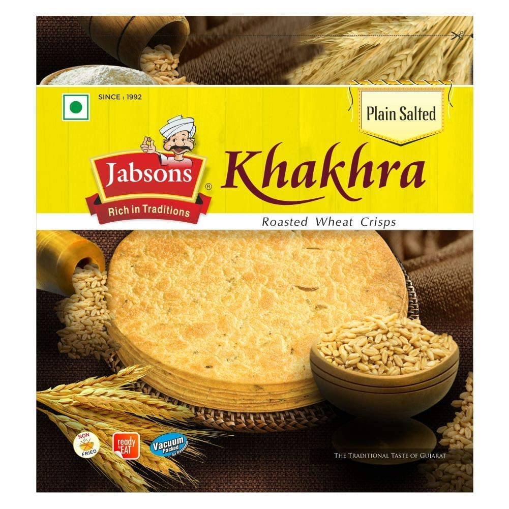 Jabsons Khakhra Plain Salted Vacc 180gm|Ready to Eat Roasted Snack|Tea Time|Indian Snacks| Plain Salted Khakhra