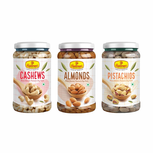 Haldiram's Nagpur Cashew Jar 200g, Almond Jar 250g & Pistachios Jar 200g comb Pack