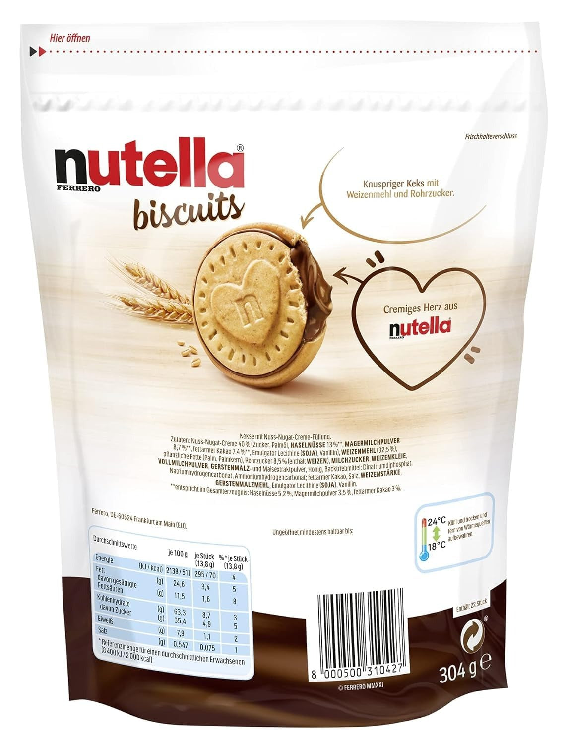 Nutella Ferrero Biscuits, 304g, White & Brown (1)