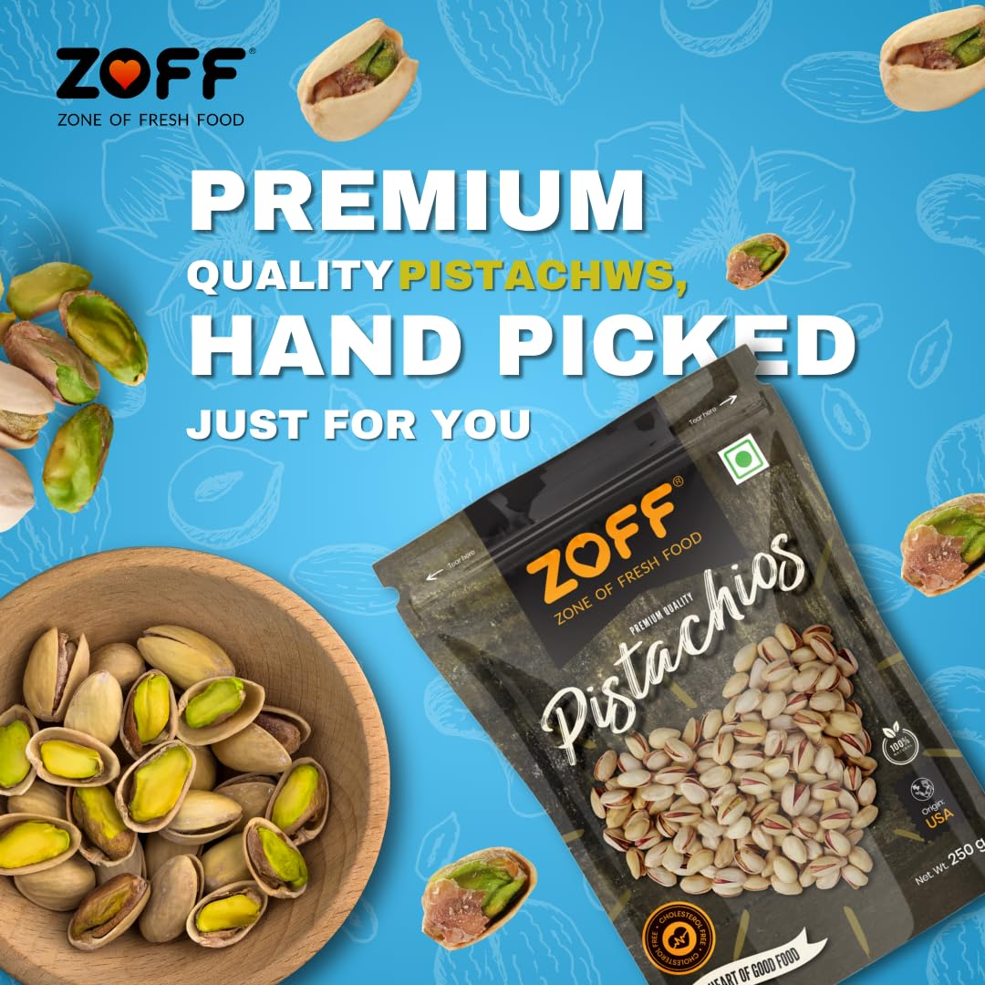 Zoff Pistachios Shelled | Pista Nuts Super Crunchy & Delicious Healthy Snack, Vitamins & Minerals Rich, Hygienically Packed | 250 Gm