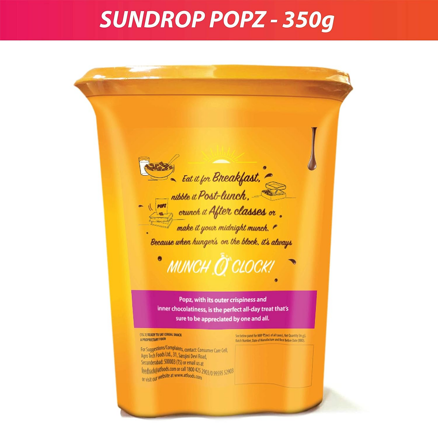 Sundrop Popz Chocolatey Crunch | Choco Fills | Multigrain Shell | Dark Chocolate | 350g