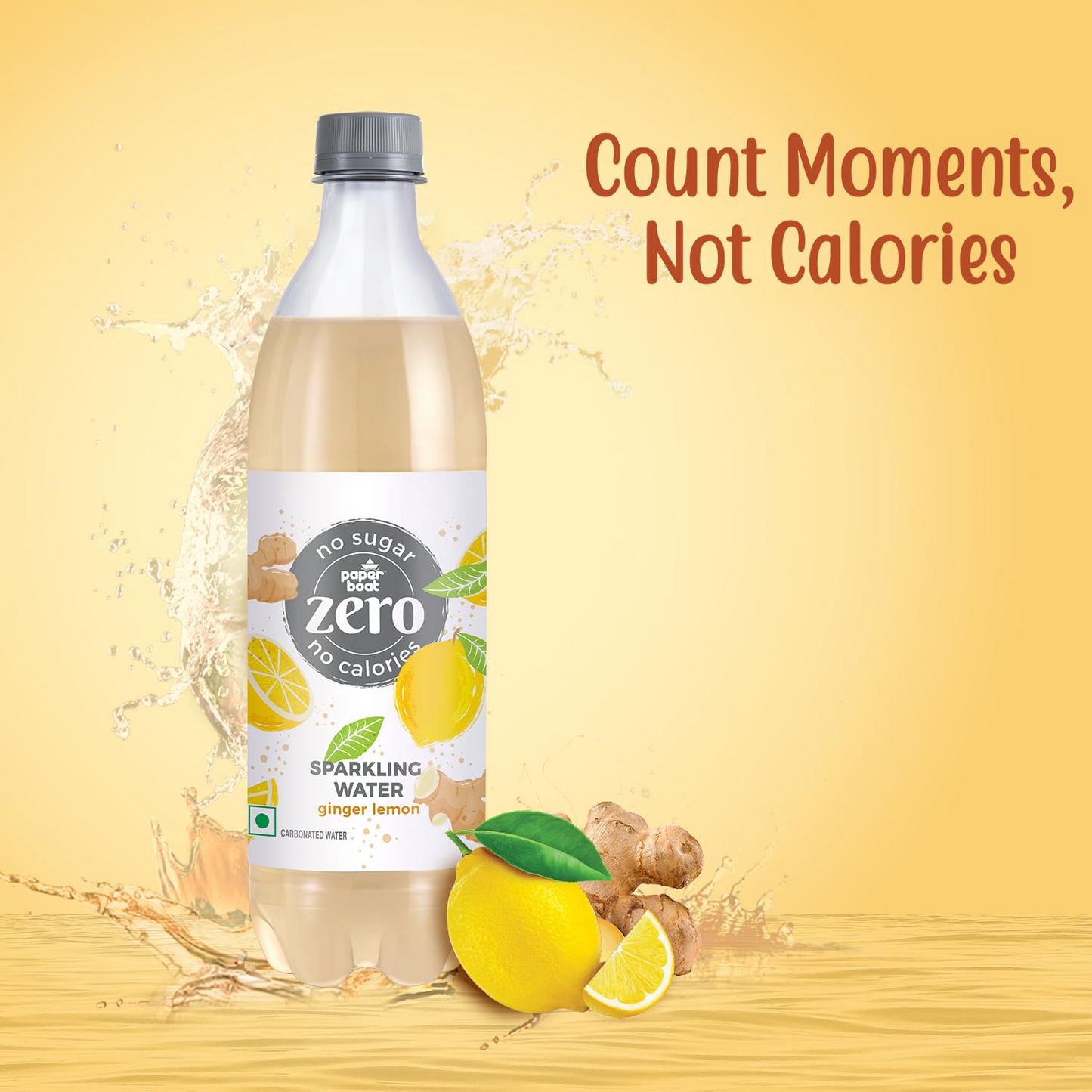 Paper Boat Ginger Lemon Sparkling Water, 600ml | Carbonated Water | Zero Sugar, Zero Calories I Sugar Free