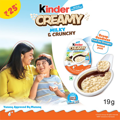 Kinder Creamy Pack of 8 Milky and Cocoa Chocolate with Extruded Rice, 152 Grams