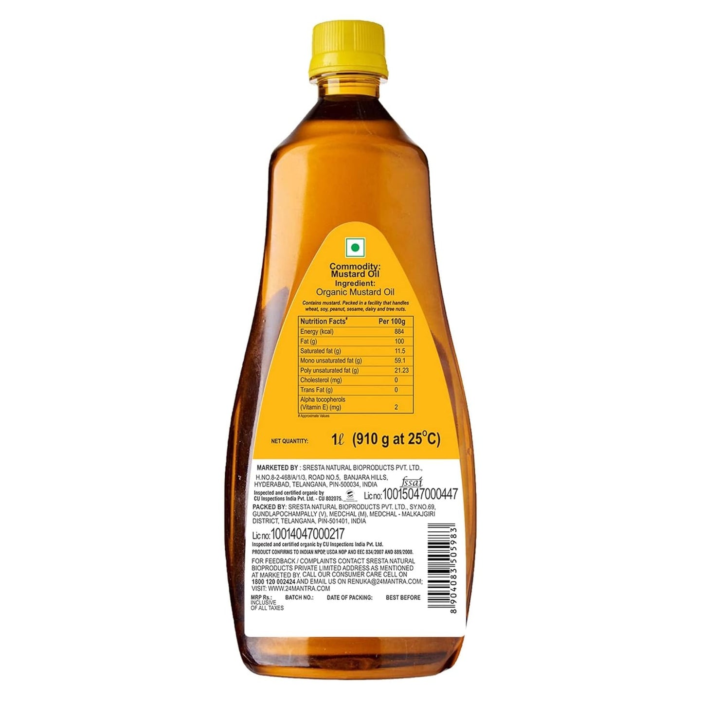 24 Mantra Organic Unrefined Mustard Oil/Sarson Oil/Avanune - 1 L | Pack of 1 | 100% Organic |